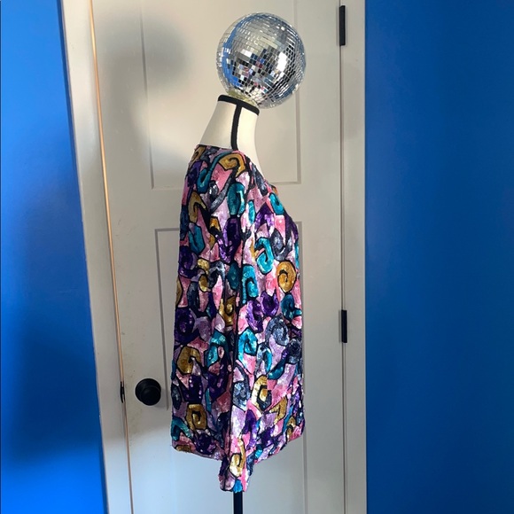 Vintage Saks Fifth Avenue Multicolor Psychedelic Sequin Top // Eclectic Handmade - Picture 2 of 7